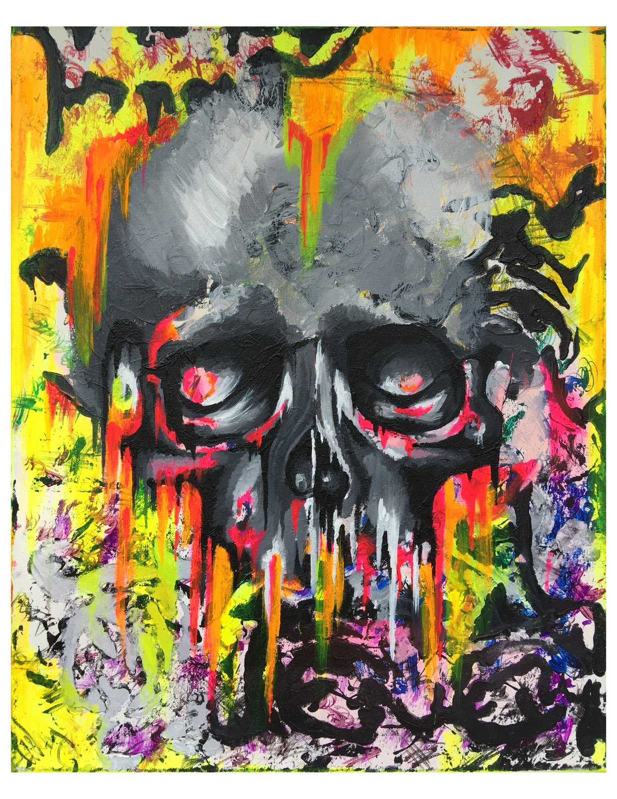 Psychedelic Neon Skull Art Print 8.5x11 inches | Skeletons in the